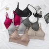 Nova chegada Sutiã com bojo sem costura e fivela traseira, com bojo e base sem aro, cor sólida, roupa íntima esportiva para mulheres