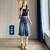 Nuevos shorts de mezclilla de verano para mujer, de cintura alta, holgados, de tres cuartos de largo, pantalones rectos de pierna ancha para mujeres petite