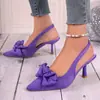 Sapatos Femininos de Salto Alto Stiletto Bico Fino com Laço de Cetim Estilo Retro Francês Tira no Tornozelo para Trabalho e Banquete Exclusivo Transfronteiriço