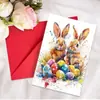 Tarjeta de Saludo de Pascua Nueva Transfronteriza con Juego de Sobres, Tarjeta de Mensaje Creativa con Elementos de Conejito, Huevo y Pascua