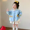 Chaqueta Azul con Lunares Estilo Coreano para Niñas Estilo Primavera/Otoño 2026 Nueva Moda Infantil Elegante Chaqueta Superior para Niña Pequeña