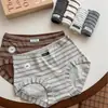 A9568 Otoño/Invierno Maillard Vintage Rayados de Cintura Media Calzoncillos tipo Boxer para Mujer Serie MIIU Algodón Puro Entrepierna Extendida 10A
