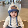 Gorro de lana grueso y lindo para niños, gorro de punto a prueba de frío, protección cálida para las orejas, gorro de invierno para bebé para exteriores, a prueba de viento y adorable