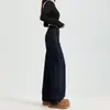 Jeans Azul Denim de Cintura Alta Patchwork Slim Perna Larga para Mulheres 2025 Primavera Versátil Solto Emagrecendo Caimento Calças Comprimento Chão
