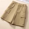 Pantalones Cortos de Algodón Puro para Mujer Talla Grande 100 kg Pantalones Casuales Verano Nuevos de Cintura Alta con Bolsillos Pierna Ancha Pantalones Cargo