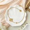 Pulsera de Trébol de Cuatro Hojas de la Suerte con Circonita en Stock Acero de Titanio No se Desvanece Exquisito Accesorio de Nicho para Mujer Pulsera