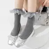 Zapatos, calcetines de algodón, calcetines de estilo ballet con volantes para mujer, calcetines de malla para primavera y otoño con ribete grande de encaje, calcetines dulces y femeninos estilo Lolita, calcetines de algodón sin costuras