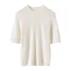 Nuevo Estilo Primavera y Verano 2026 Suéter de Punto Redondo 100% Lana Peinada de Manga Corta para Mujer con Calados y Diseño de Rombo Jacquard Camiseta