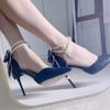2026 Principios de Primavera Nuevo Estilo Punta Fina Hebilla de Perla Lazo de Pedrería Correa Zapatos de Salón Individuales Tacón de Aguja Alto Zapatos de Boda para Mujer
