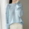 Suéter Nuevo Otoño/Invierno 100% Lana Merceizada para Mujer, Suéter de Punto de Cuello Redondo, Top Versátil de Punto con Flores 3D