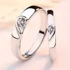 Anillo de Pareja Runxin Yongjie Par de Anillos de Zirconia para Hombre y Mujer Anillo Abierto con Forma de Corazón de Amor Simple de Moda