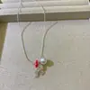Colar de Pérolas com Laço Vazado para Mulheres, Corrente Clavicular de Luxo de Alto Padrão, Novo Estilo, Acessório de Corrente de Pescoço Elegante e Simples