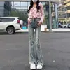 Jeans skinny de borde deshilachado para mujer Primavera y Otoño Nuevo estilo pantalones de herradura nostálgicos corte ajustado costuras cintura alta pantalones acampanados