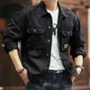 Chaqueta de trabajo retro japonesa multibolsillos para hombre, estilo primavera y otoño, marca de moda, corte holgado, algodón, resistente a la suciedad, resistente al desgaste, chaqueta vaquera para hombre
