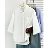 200 jin MM gorda verão novo simples para ir ao trabalho manga três quartos camisa tamanho grande versátil camisa top casual 9866
