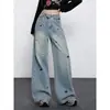 Jeans Anchos de Moda con Bordado de Cachorro Koi en Stock para Mujer Otoño 2026 Cintura Alta Sueltos Adelgazantes Caída Suelta Hasta el Suelo