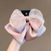 Presilha de Cabelo Grande com Laço de Cetim Estilo Francês, Presilha Elegante de Gaze para Rabo de Cavalo, Presilha de Garra Estilo Feminino, Novo Acessório de Cabelo para Meio Preso