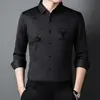 Camisa de Seda de Hielo sin Costuras de Manga Larga para Primavera y Otoño Ropa Casual de Negocios para Hombres de Mediana Edad Ropa de Papá Delgada con Solapa para Hombre