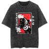 Camiseta retro lavada de hip hop callejero con animación de cinco vías, encantamiento, batalla, gráfico, informal, de algodón, de verano, de manga corta