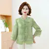 Nova roupa de verão estilo chinês para mães, camisa tradicional de manga três quartos, nova blusa estampada da moda para mulheres de meia-idade e idosas no verão