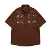 Camisa de Manga Corta Bordada Floral Retro Estilo Americano para Hombre y Mujer Holgada Casual Camisa de Pareja Verano 2025