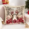 Cojín Floral Navideño con Estampado Vintage de Patrón de Reno y Muñeco de Nieve, Almohada Lumbar para Sofá, Decoración para el Hogar en Fiestas, Relleno No Incluido