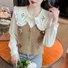 Nuevo Chaleco de Punto Otoño 2025 Reductor de Edad Dulce de Manga Larga con Cuello de Muñeca Tridimensional Flores