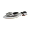 Nuevos Mules de Verano para Mujer, Estilo Cuadrado, Hebilla, Punta Puntiaguda, sin Cierre, con Pedrería, Zapatos de Hada a la Moda