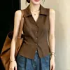 Camisa sin mangas de estilo francés con cuello polo para mujer, top de verano elegante para dama con un toque de alta gama, lujo ligero, juvenil y estiloso