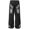 Jeans Masculino Listrado Patchwork Estilo Americano, Nova Coleção de Primavera, Marca Trendy, Calças Largas Retas Vintage Lavadas Soltas