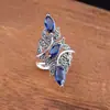 Anillo para Mujer con Piedra de Corindón Azul Facetada, Moda Popular Europea y Americana, Joyería para Manos Nuevas, Venta al por Mayor