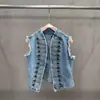 Colete Jeans Sem Manga Vintage Europeu e Americano Outono 2026 para Mulheres com Botões Metálicos Slim Fit Tendência de Rua Colete Transfronteiriço