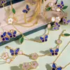 Conjunto Floral de Mariposa Hecho en Fábrica con Colores Contrastantes Azul y Verde, Anillo, Pendientes, Broche, Pulsera, Cadena para Suéter Frescos y Elegantes