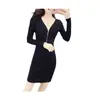 Vestido Sexy Adelgazante de Manga Larga con Cuello en V y Cremallera Delantera y Trasera para Discoteca 2026, Vestido de Punto Ajustado de Corte Bajo para Mujer