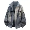 Nuevo y Elegante Cárdigan de Punto para Hombre Otoño/Invierno 2026 con Cuello de Solapa, Chaqueta Cardigan Sencilla con Patrón de Diamantes Vintage