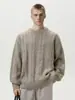 Sudadera de Color Sólido Estilo Perezoso Textura Retorcida Cuello Redondo para Hombre Otoño e Invierno Marca de Moda Chaqueta de Punto Casual Holgada Retro