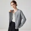 Novo cardigã de cashmere puro para mulheres, gola redonda, estilo outono e inverno, padrão losango, suéter de tricô macio e aconchegante, peça de outer wear soltinha