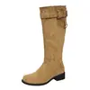 Botas de Moda Hasta la Rodilla para Mujer 2026 Primavera y Otoño Nuevo Estilo Tacón Grueso Punta Redonda Adelgazantes de Tubo Alto Botas de Montar Botas de Moda Fruncidas
