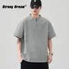 Camiseta Henley Retro Americana Diseño Masculino Sentido de Diseño Deconstrucción Simple Media Cremallera Cuerpo Holgado Camisa Casual Color Sólido Top