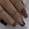 Simple corto línea de leopardo estampado de vaca lechera francés usando uña pieza de uña terminado al por mayor uña postiza parche de arte de uñas conjunto