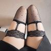 Medias de Seda Perlescente con Encaje para Mujer Sexy Negras Puras de Seda Calcetines de Tirante Único Grises Hasta la Rodilla Emocionales Delgados Anti-enganche de Seda