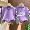 Camiseta de Manga Larga con Retazos de Otoño para Niñas 2026 Nuevo Estampado de Otoño Top Camiseta Básica de Algodón Puro para Primavera y Otoño