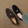 Sapatos Femininos Antirromânticos de Couro Fosco Metalizado com Bico Redondo Baixo Lefu de Camada Única Slip-on Moda Novo Estilo 2025