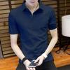 Camiseta de manga corta de seda de hielo de verano para hombre, polo de moda de estilo coreano con cuello, camiseta de cuello, top ajustado de color liso