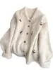 Chaqueta Suéter Floral para Solapa y Hombro Longitud Media para Mujer 2026 Otoño e Invierno Nuevo Talla Grande Plus-Size Chaqueta Cardigan de Punto A9806