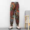 Nuevo Estilo Verano Pantalones de Seda de Hielo con Puño Elástico y Flores Pantalones Acampanados Elásticos para Mamá Pantalones de Verano Florales para Mujeres de Mediana Edad