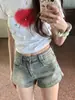 Pantalones cortos vaqueros de estilo americano para mujer, estilo veraniego, estilo nicho, cintura alta, adelgazantes, estilo Spice Girls, estilo vintage, corte A.