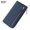 Nueva Billetera de Cuero Genuino RFID Antimagnética Antirrobo con Cepillo para Mujer, Larga con Cremallera en L, Bolso de Mano de Moda para Teléfono Móvil