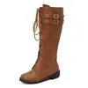 Botas de cavaleiro plus size em estilo europeu e americano, de salto baixo, bico redondo, cano alto, botas femininas para outono e inverno transfronteiriças