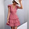 Verano 2024 Nuevo Estación Independiente de Amazon Vestido Sexy de Noche para Mujer con Escote en V y Lunares Volantes